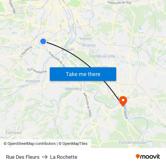 Rue Des Fleurs to La Rochette map