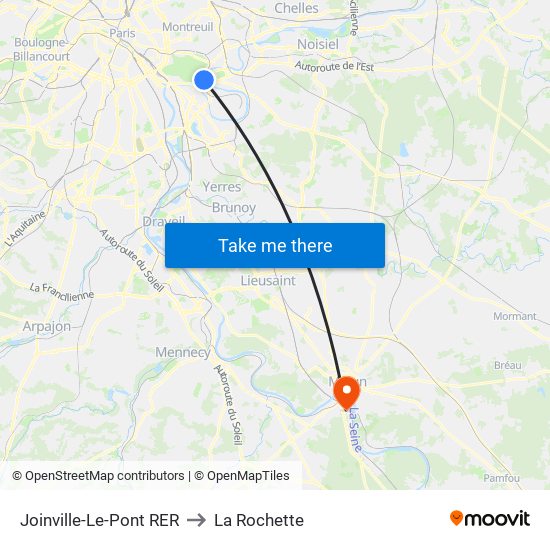 Joinville-Le-Pont RER to La Rochette map