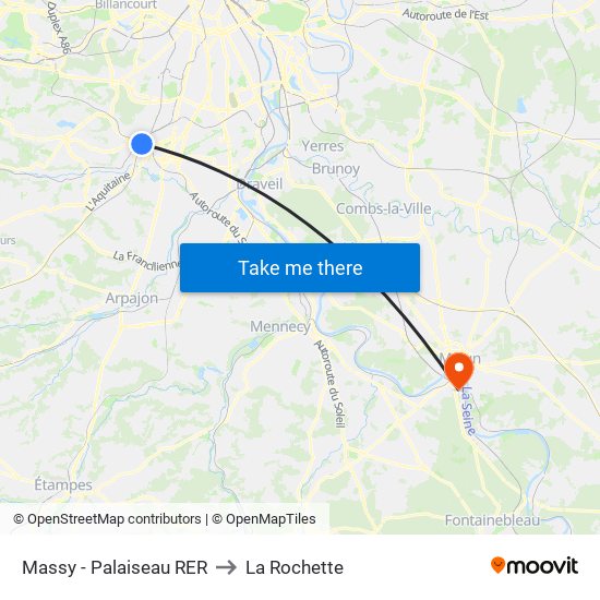 Massy - Palaiseau RER to La Rochette map