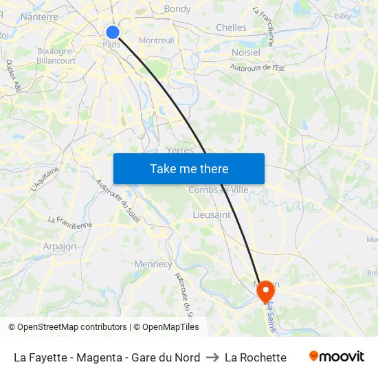 La Fayette - Magenta - Gare du Nord to La Rochette map