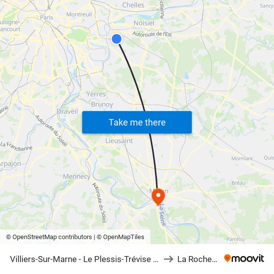 Villiers-Sur-Marne - Le Plessis-Trévise RER to La Rochette map