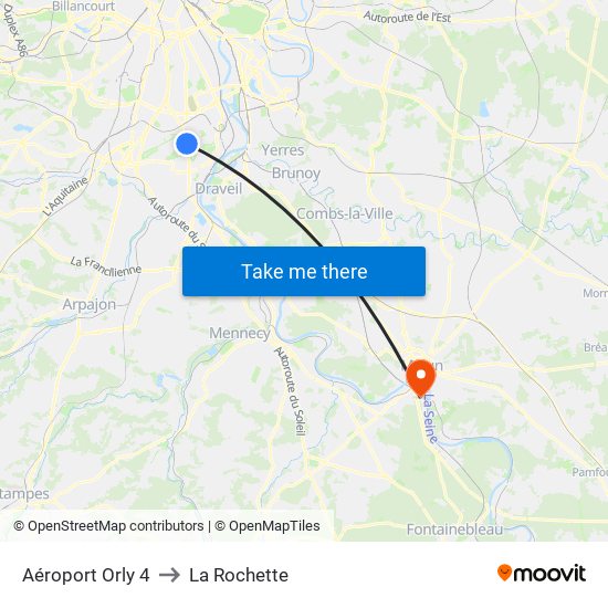 Aéroport Orly 4 to La Rochette map