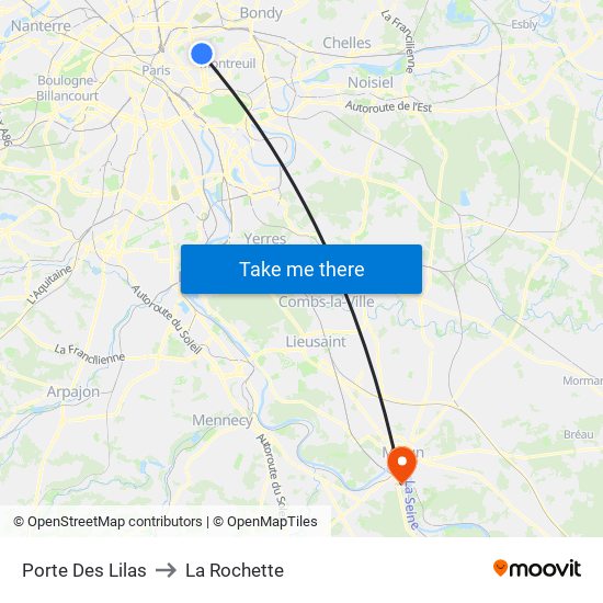 Porte Des Lilas to La Rochette map