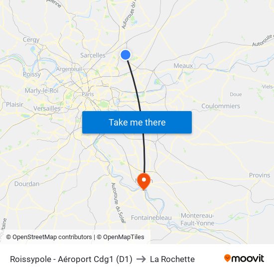 Roissypole - Aéroport Cdg1 (D1) to La Rochette map