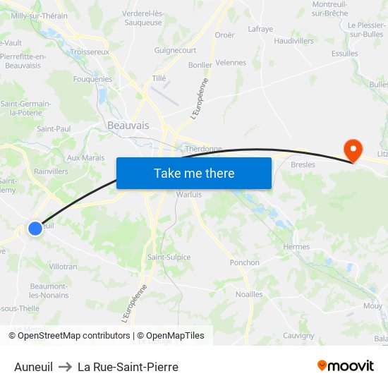 Auneuil to La Rue-Saint-Pierre map