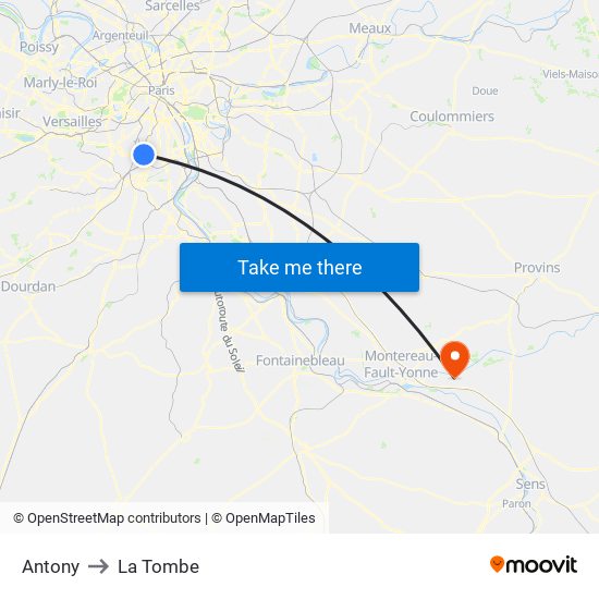 Antony to La Tombe map