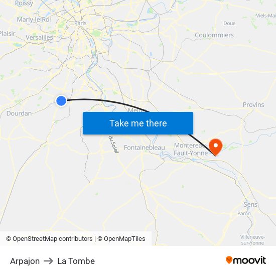 Arpajon to La Tombe map