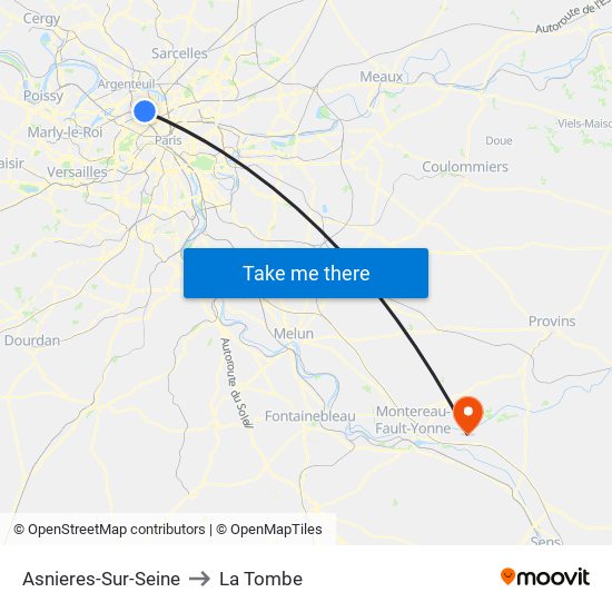 Asnieres-Sur-Seine to La Tombe map