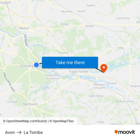 Avon to La Tombe map
