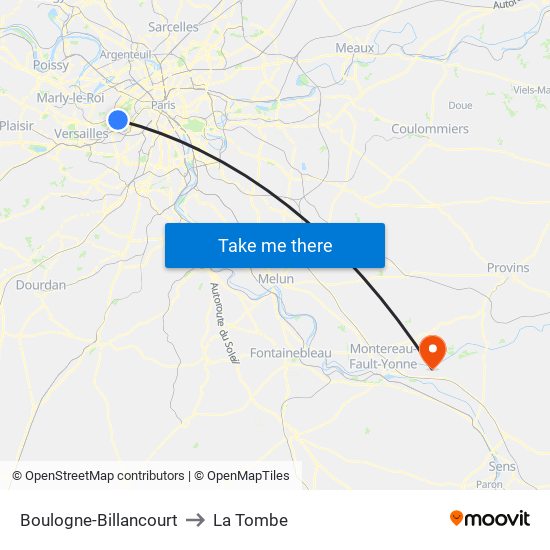 Boulogne-Billancourt to La Tombe map