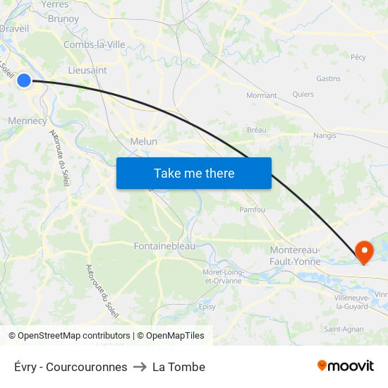 Évry - Courcouronnes to La Tombe map