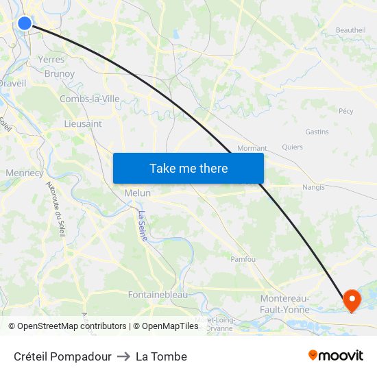 Créteil Pompadour to La Tombe map