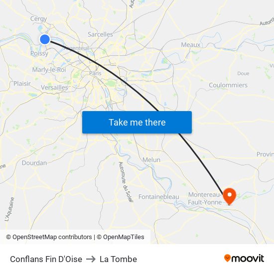 Conflans Fin D'Oise to La Tombe map