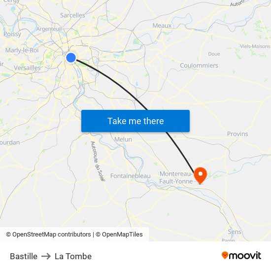 Bastille to La Tombe map