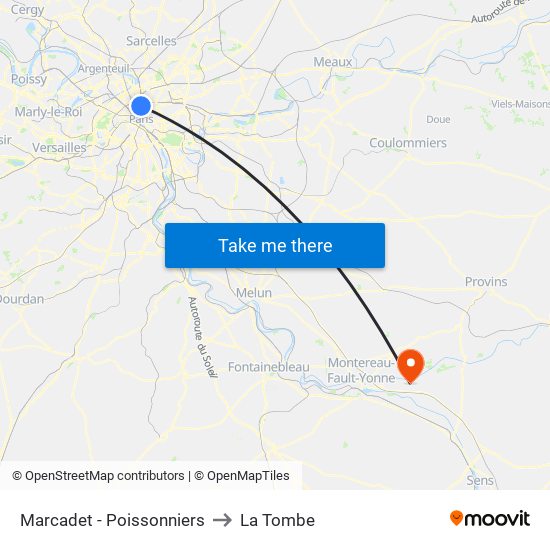 Marcadet - Poissonniers to La Tombe map
