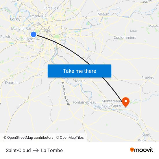 Saint-Cloud to La Tombe map