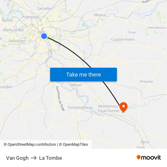 Van Gogh to La Tombe map