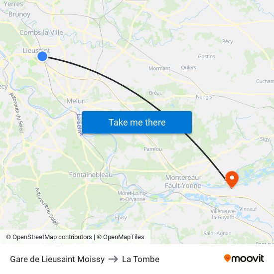 Gare de Lieusaint Moissy to La Tombe map