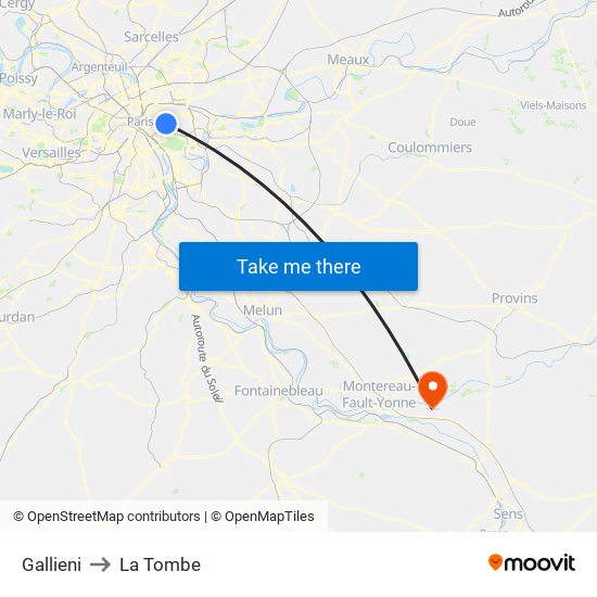 Gallieni to La Tombe map