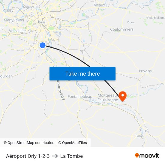 Aéroport Orly 1-2-3 to La Tombe map