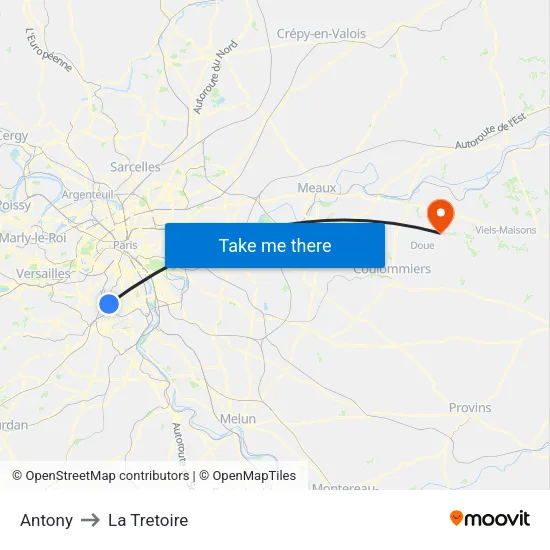Antony to La Tretoire map