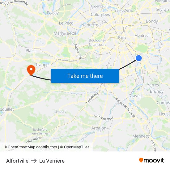 Alfortville to La Verriere map