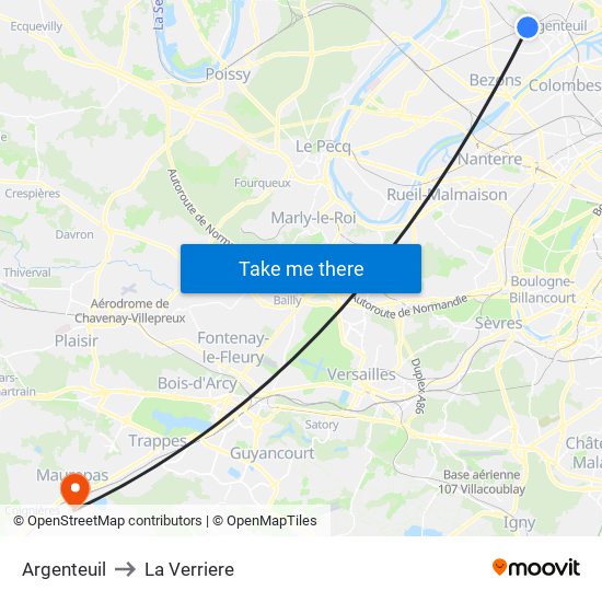 Argenteuil to La Verriere map