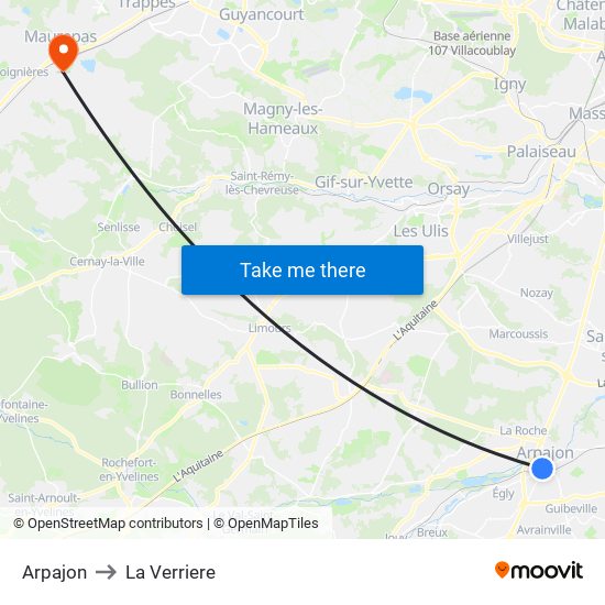 Arpajon to La Verriere map