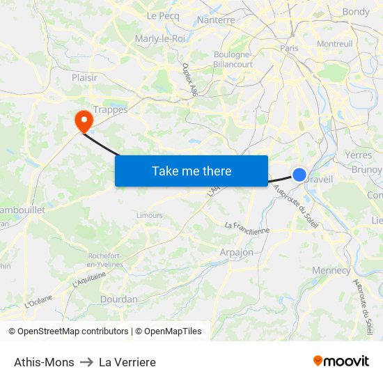 Athis-Mons to La Verriere map