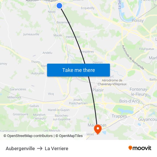 Aubergenville to La Verriere map