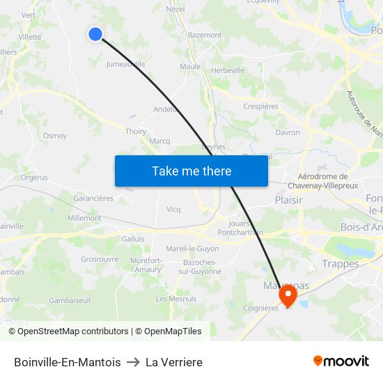 Boinville-En-Mantois to La Verriere map