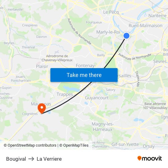 Bougival to La Verriere map