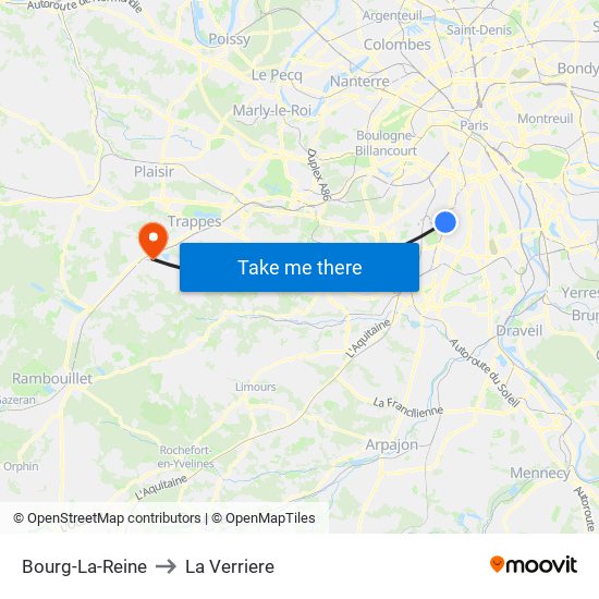 Bourg-La-Reine to La Verriere map