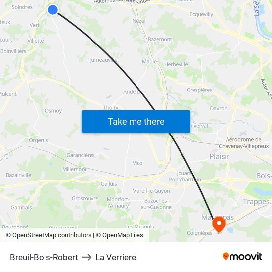 Breuil-Bois-Robert to La Verriere map