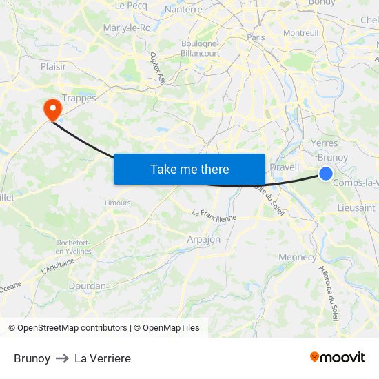 Brunoy to La Verriere map