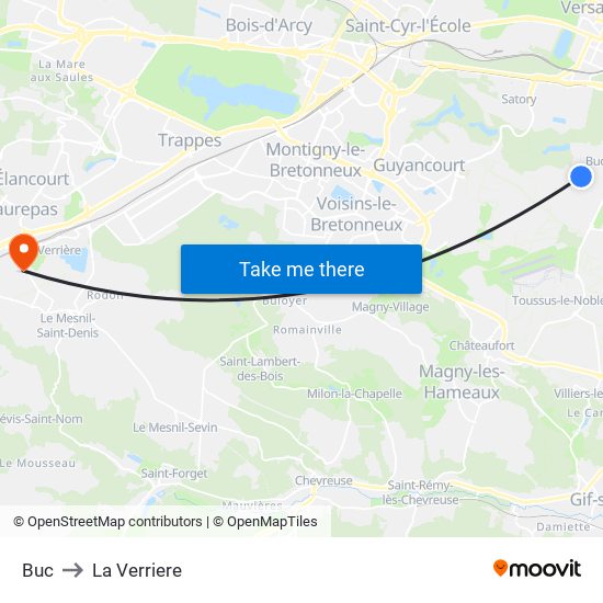 Buc to La Verriere map