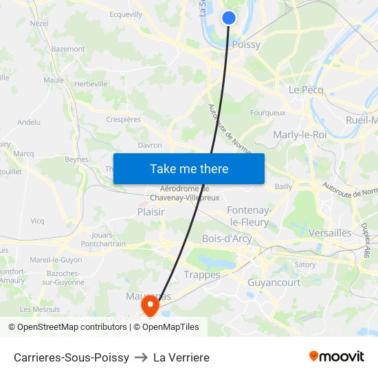 Carrieres-Sous-Poissy to La Verriere map