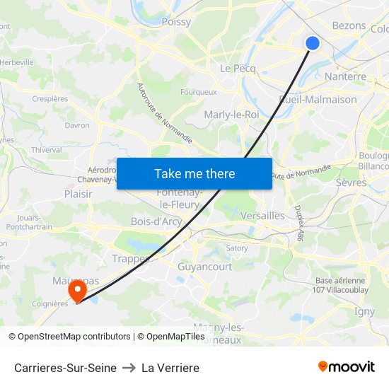Carrieres-Sur-Seine to La Verriere map