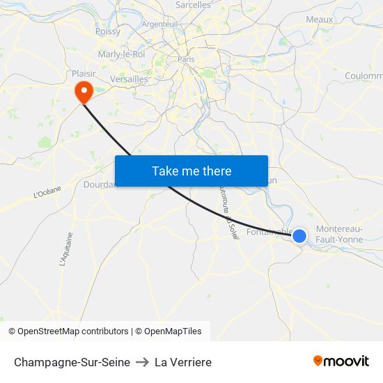 Champagne-Sur-Seine to La Verriere map