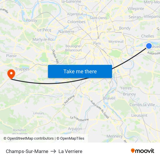 Champs-Sur-Marne to La Verriere map