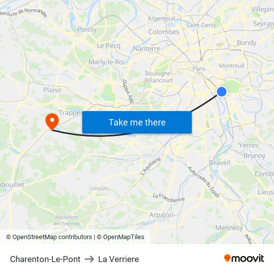 Charenton-Le-Pont to La Verriere map