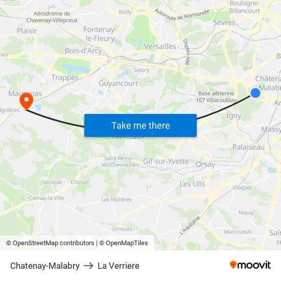 Chatenay-Malabry to La Verriere map