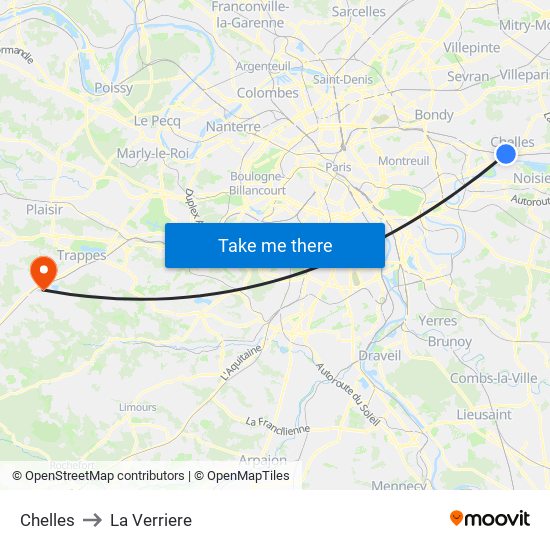 Chelles to La Verriere map