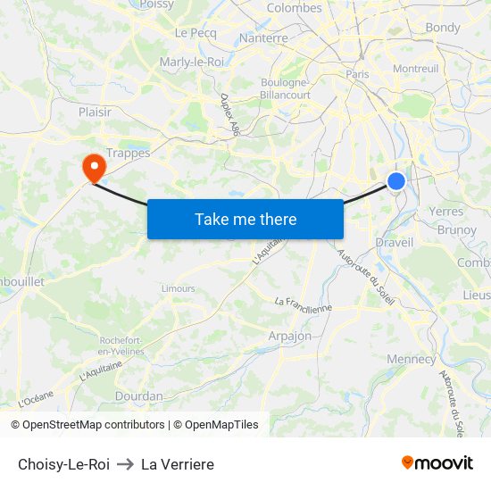 Choisy-Le-Roi to La Verriere map
