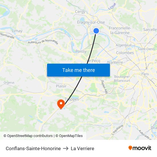 Conflans-Sainte-Honorine to La Verriere map