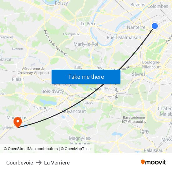 Courbevoie to La Verriere map