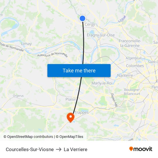 Courcelles-Sur-Viosne to La Verriere map