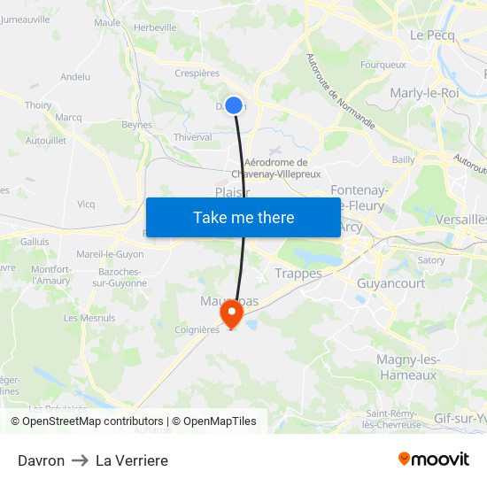 Davron to La Verriere map