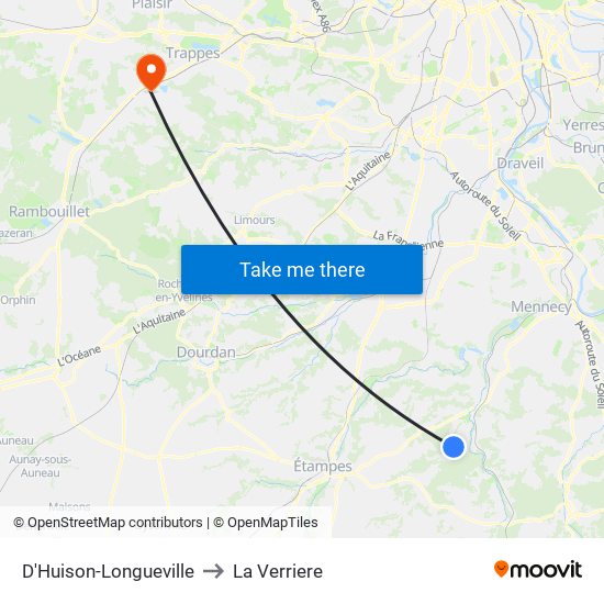D'Huison-Longueville to La Verriere map