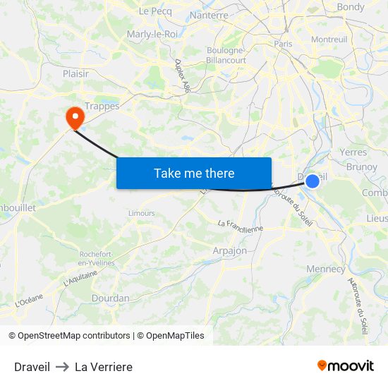 Draveil to La Verriere map